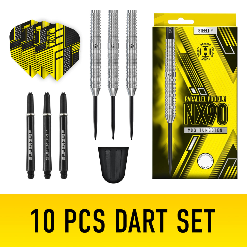 Harrows NX90 90% Tungsten Steel Tip Darts Set | Professional 10pc Set