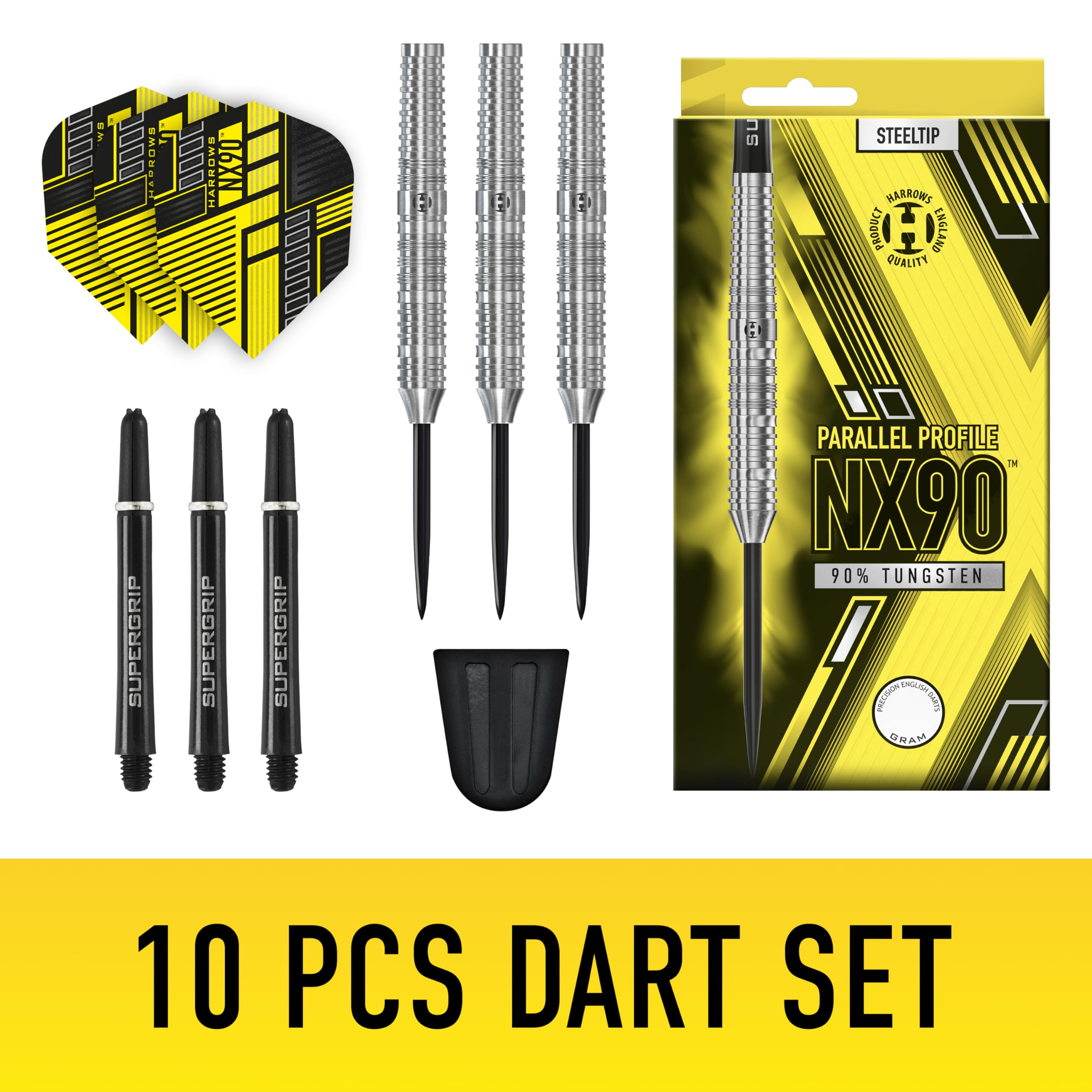 Harrows NX90 90% Tungsten Steel Tip Darts Set | Professional 10pc Set