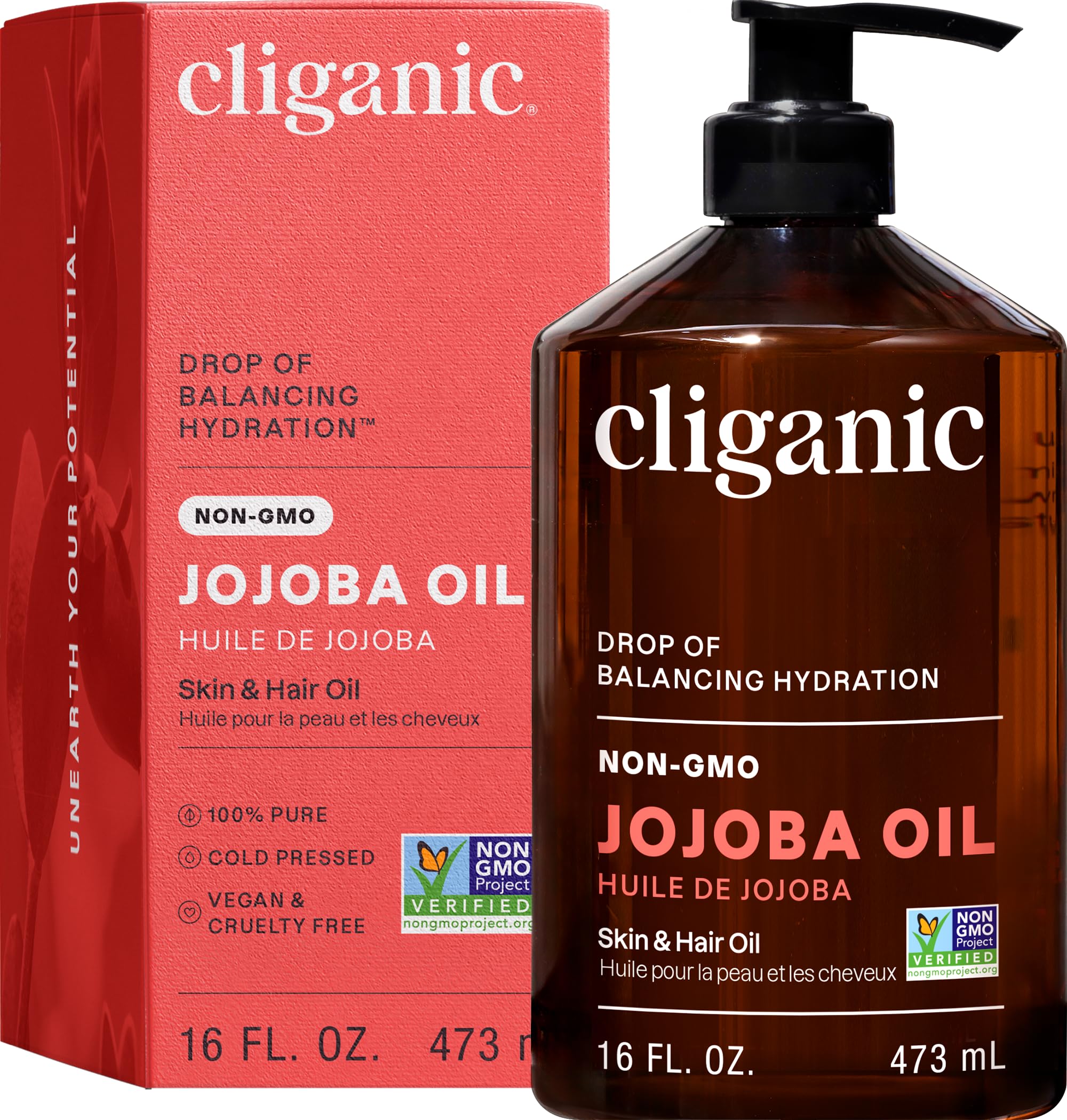 Cliganic 100% Pure Jojoba Oil – Cold Pressed & Unrefined, 16oz Bulk