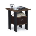 Furinno Andrey Side Table – Nightstand with Storage Bin, Columbia Walnut