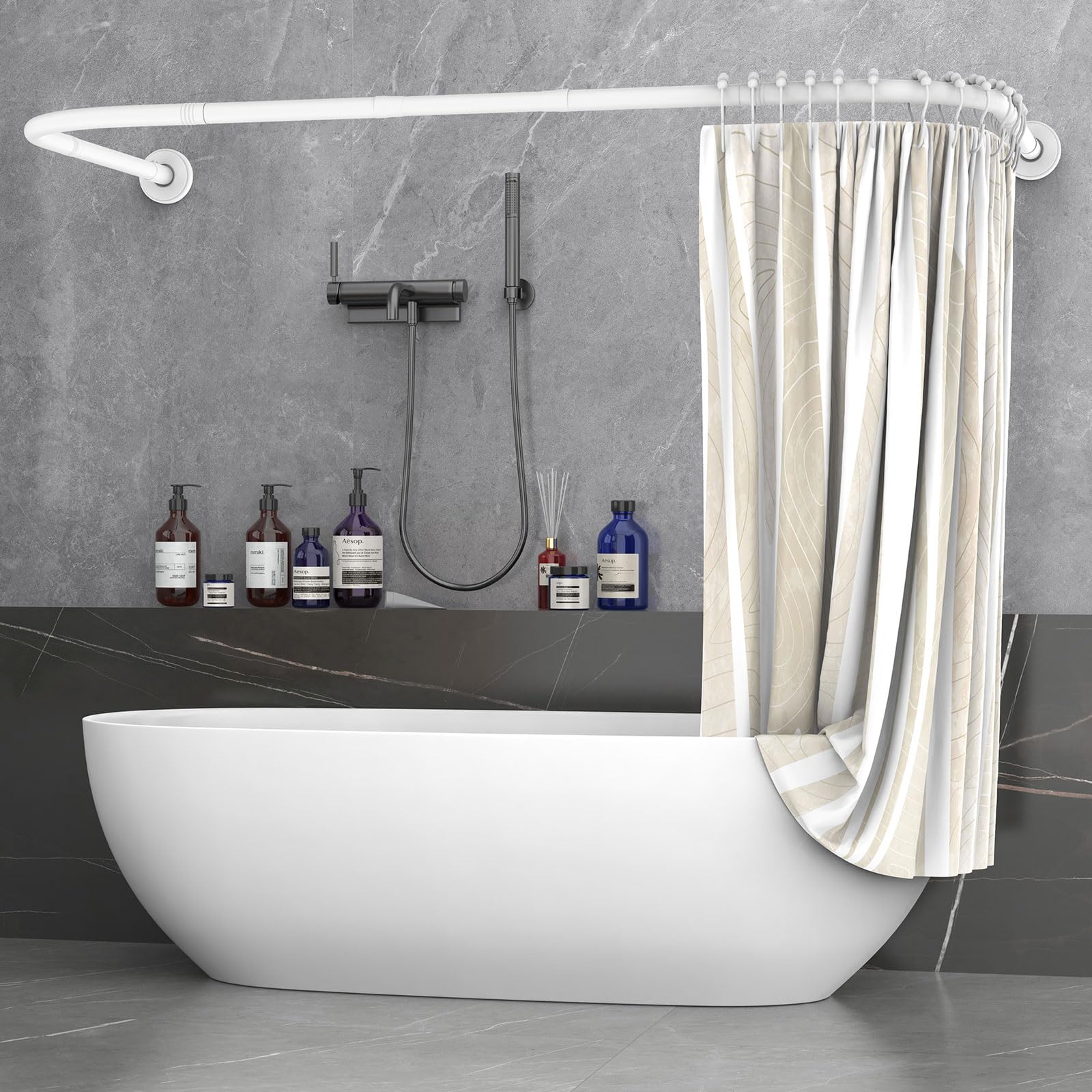 Misounda U/L Shaped Curved Shower Curtain Rail - 304 Stainless Steel