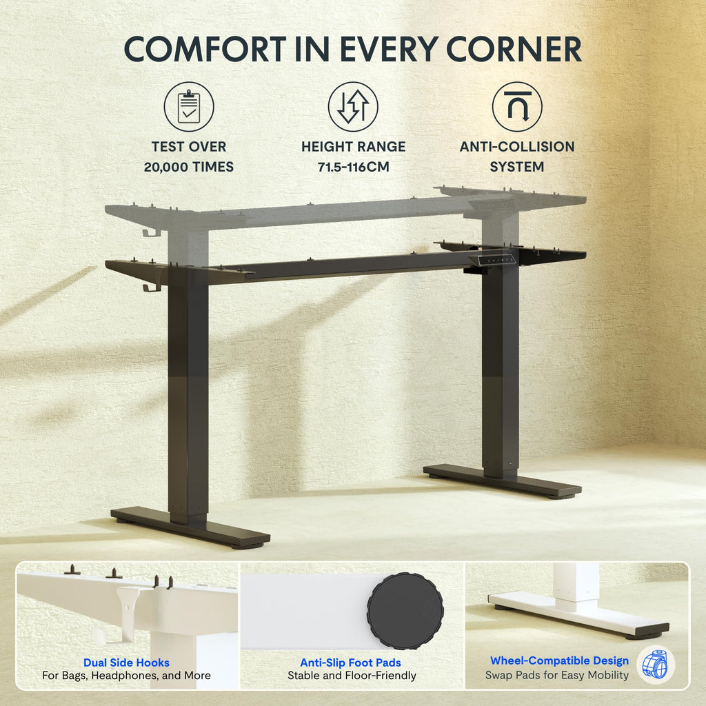 FLEXISPOT Height Adjustable Electric Standing Desk Frame Ergonomic Sit-stand Workstation with Memory Smart Panel EN12 Stage | Black - image 3