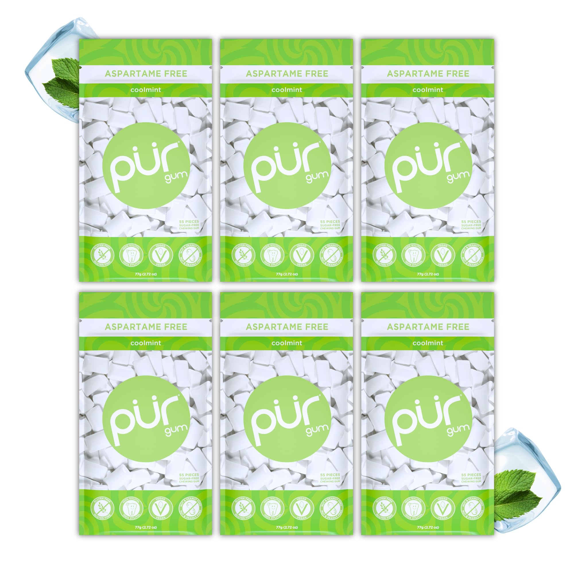 PUR Sugar Free Coolmint Chewing Gum | Xylitol Vegan Gum – 55 Pieces