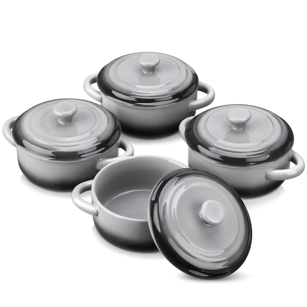 LOVECASA 12 oz Ceramic Mini Cocotte Set – 4 Pack French Onion Soup Bowls