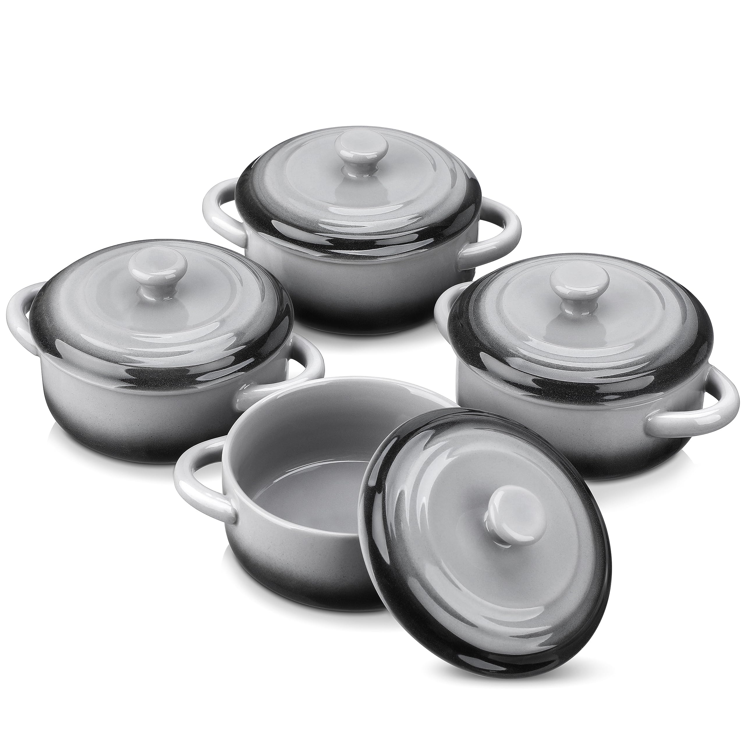 LOVECASA 12 oz Ceramic Mini Cocotte Set – 4 Pack French Onion Soup Bowls