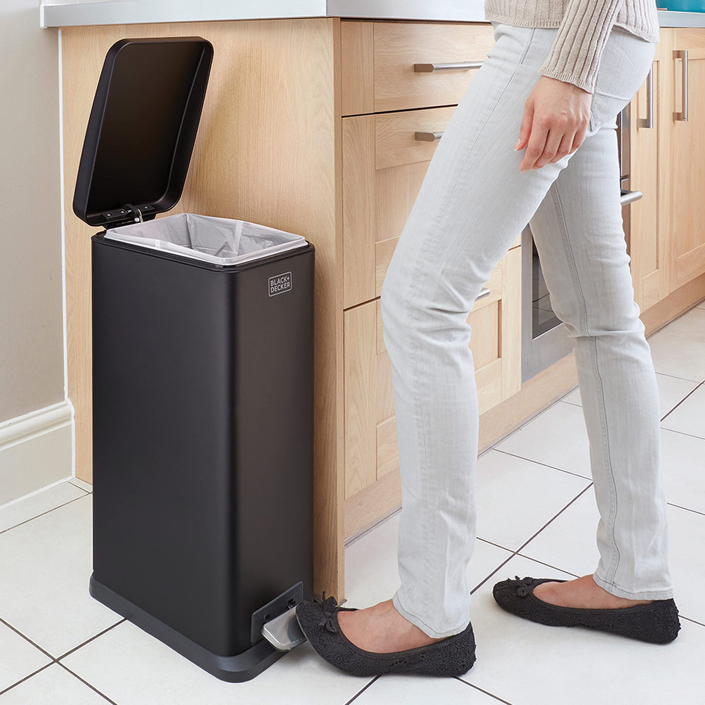 BLACK+DECKER 20L Slimline Pedal Bin – Black Stainless Steel Soft Close