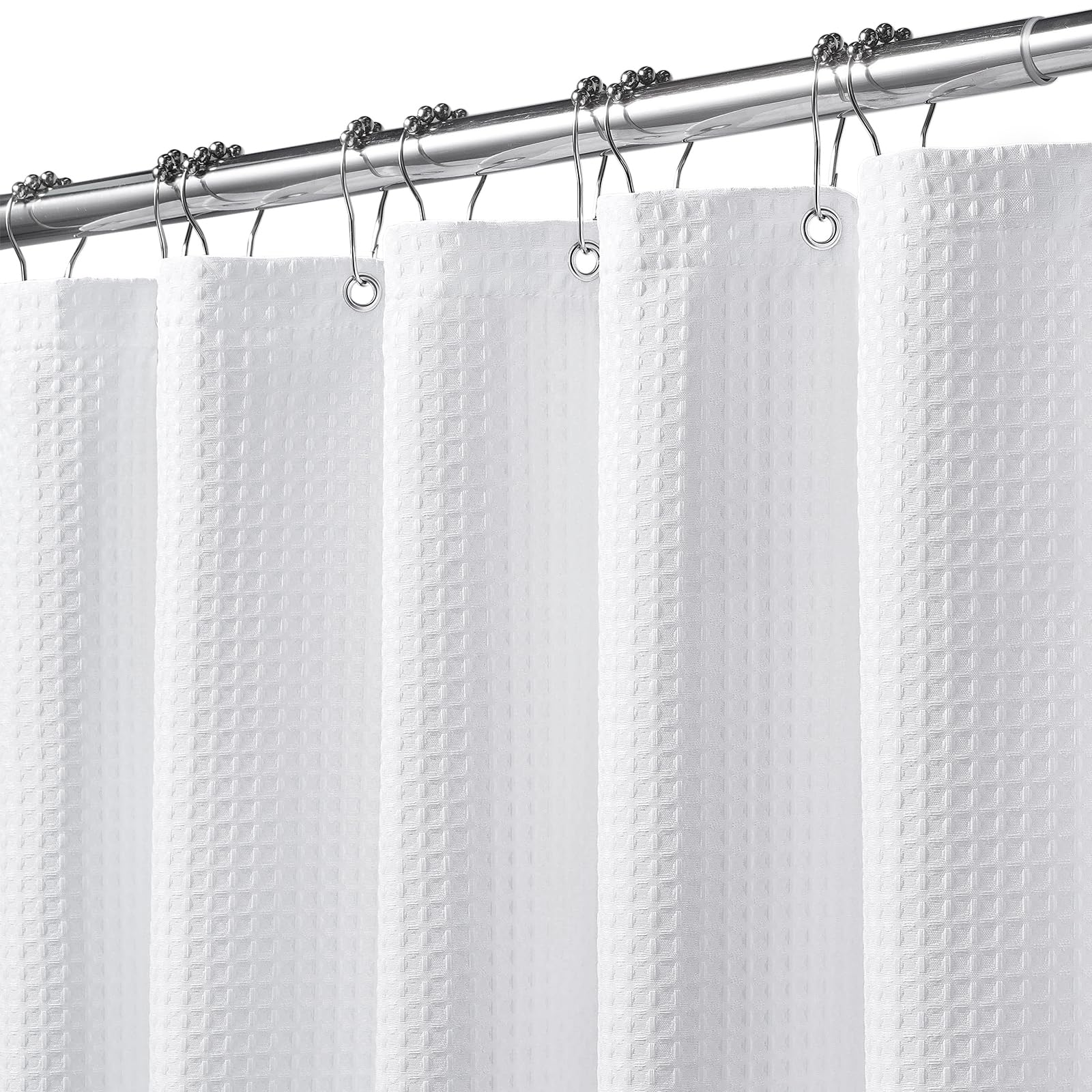 FY&XZH Waffle Weave Shower Curtain with Hooks - Heavy-Duty White Fabric