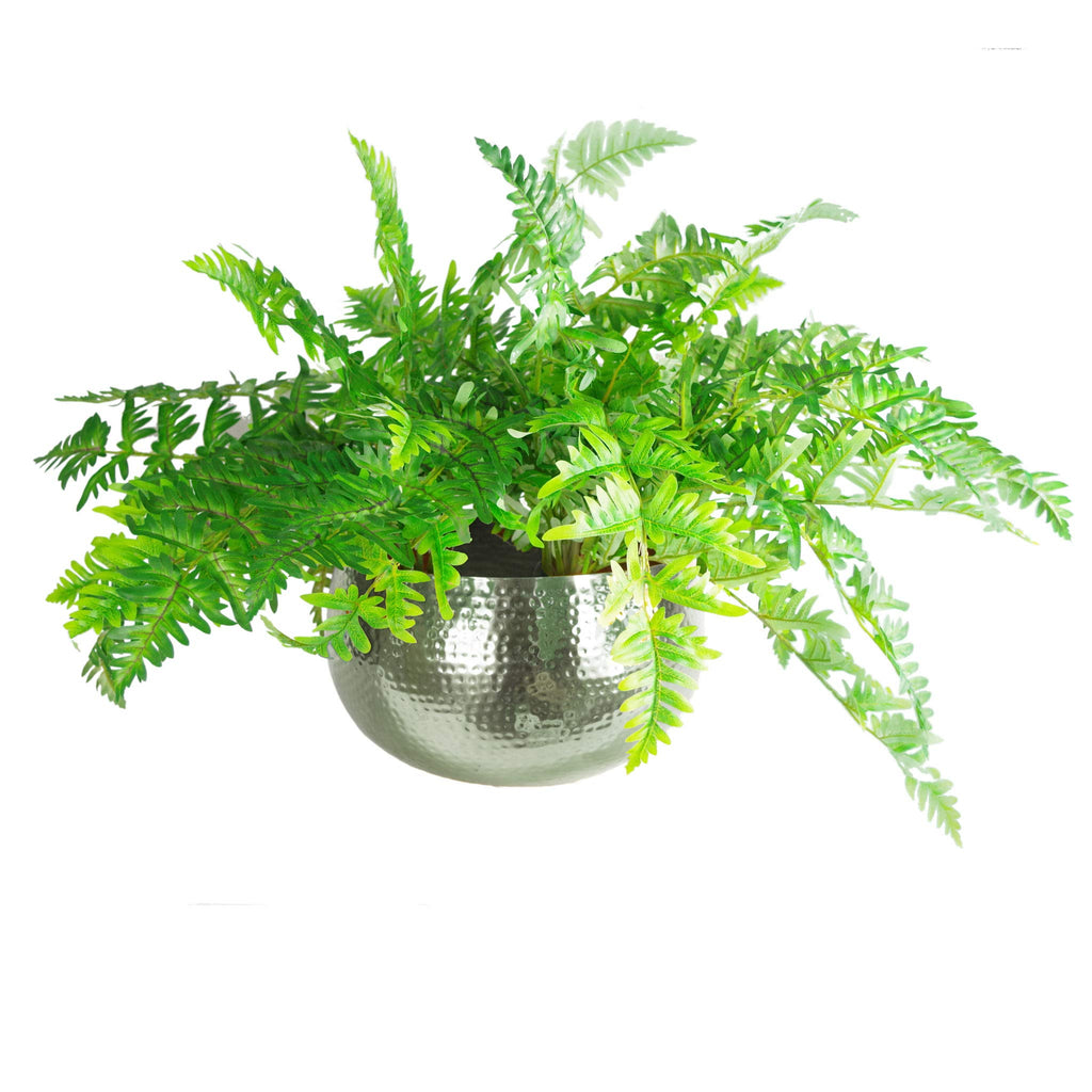 Leaf Silver Hammered Metal Planter – Large 32cm Rustic Indoor Pot