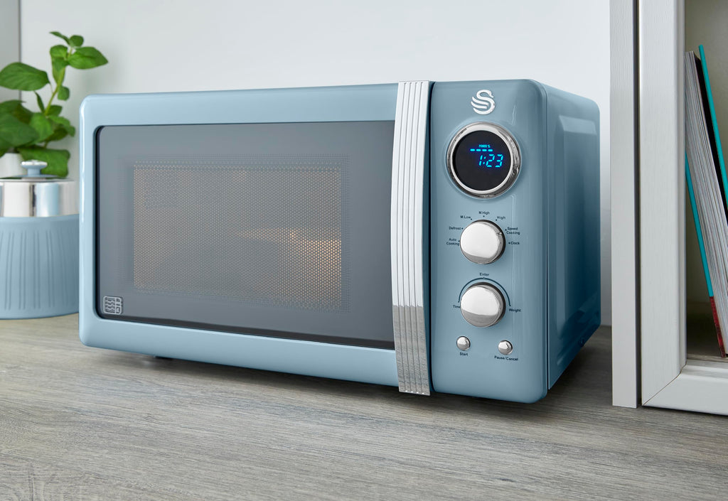 Swan Retro Digital Microwave | 800W 20L with 5 Power Levels – Blue