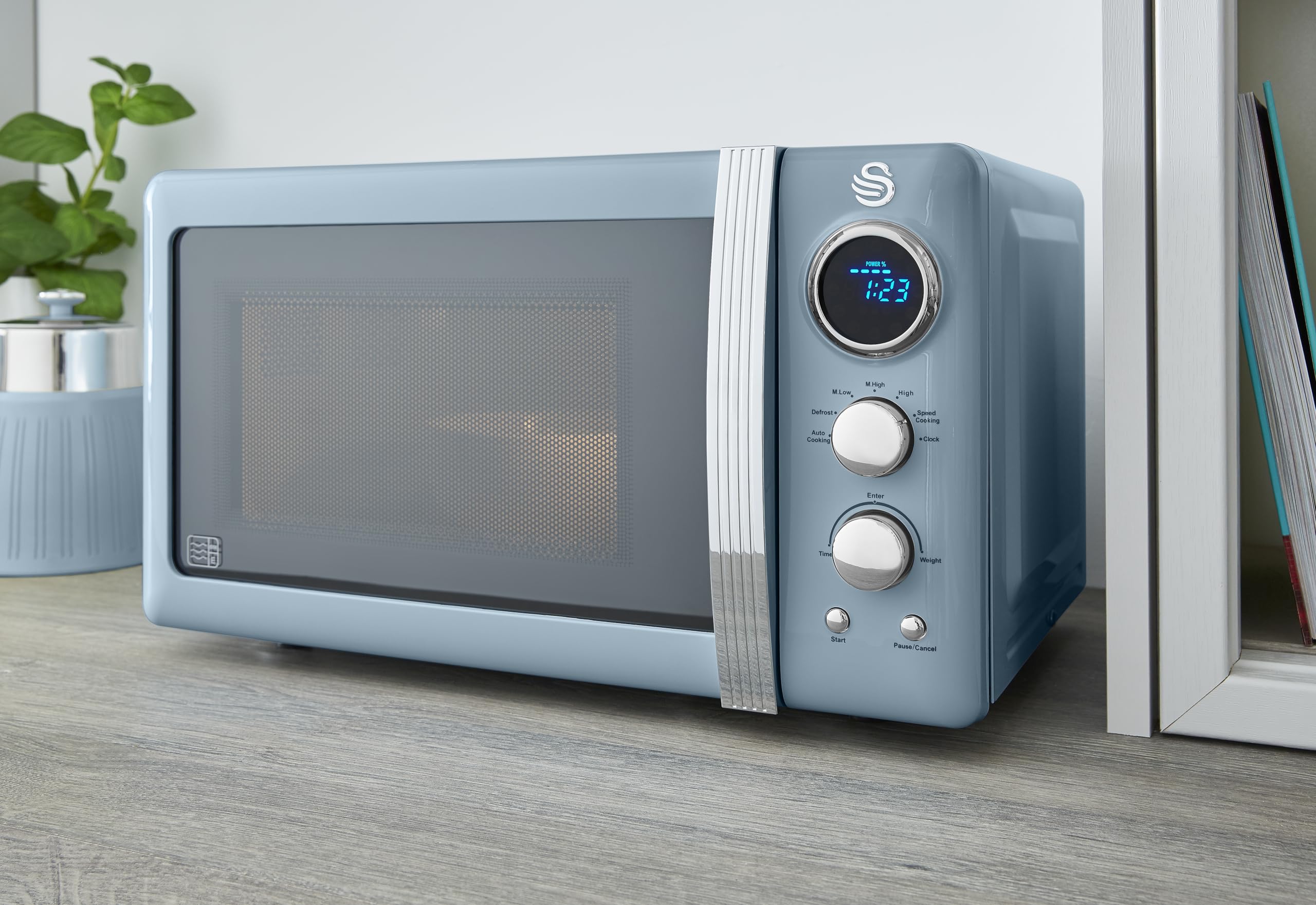 Swan Retro Digital Microwave | 800W 20L with 5 Power Levels – Blue
