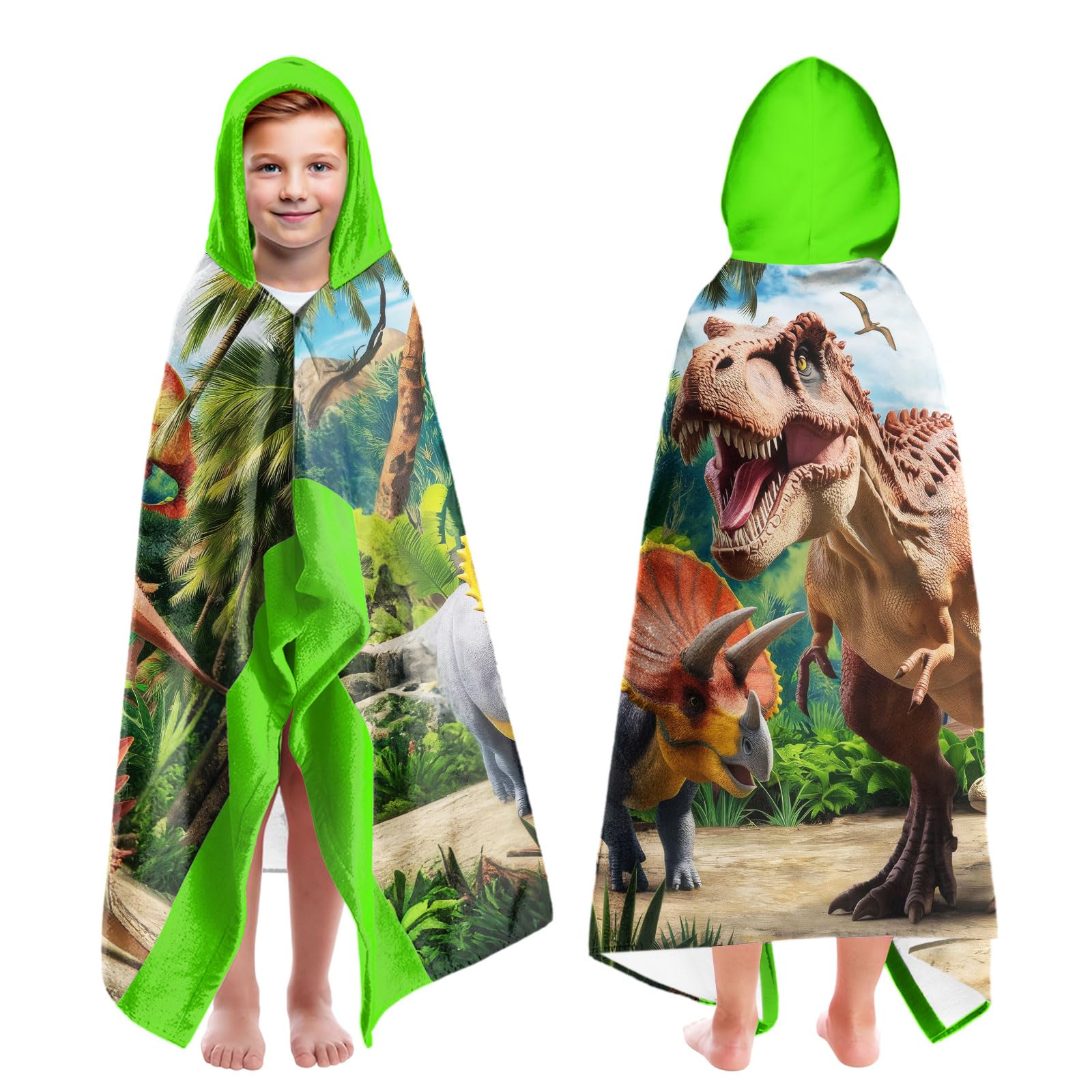 Jolof Store Dinosaur Hooded Beach Towel for Boys – Quick Dry 35x60 Inch