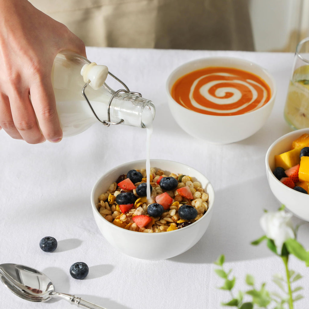 MALACASA Porcelain Cereal Bowls – Set of 8 Small 450ml Soup Bowls