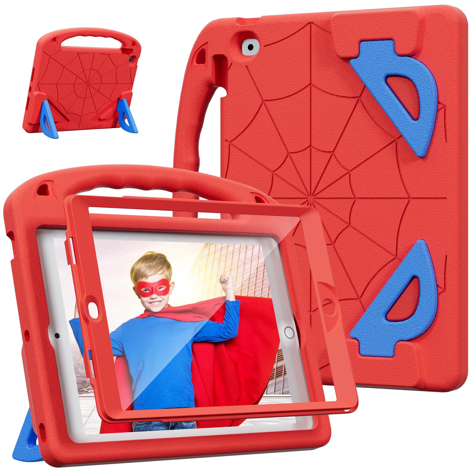 LKOOZO iPad 10.2 Kids Case - Shockproof Cover with Screen Protector, Red