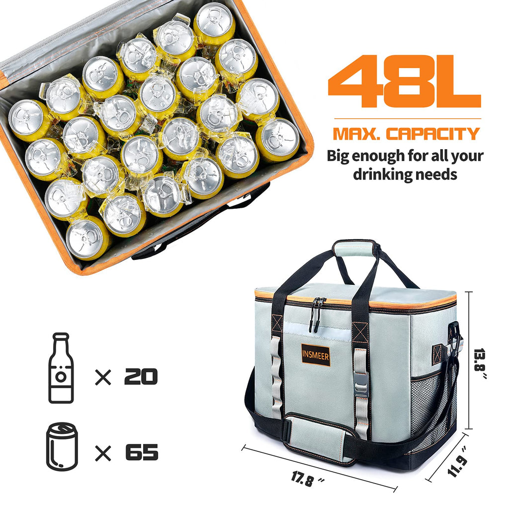 INSMEER Large 65 Can Soft Cooler Bag | 48L Leakproof Foldable Thermal Bag