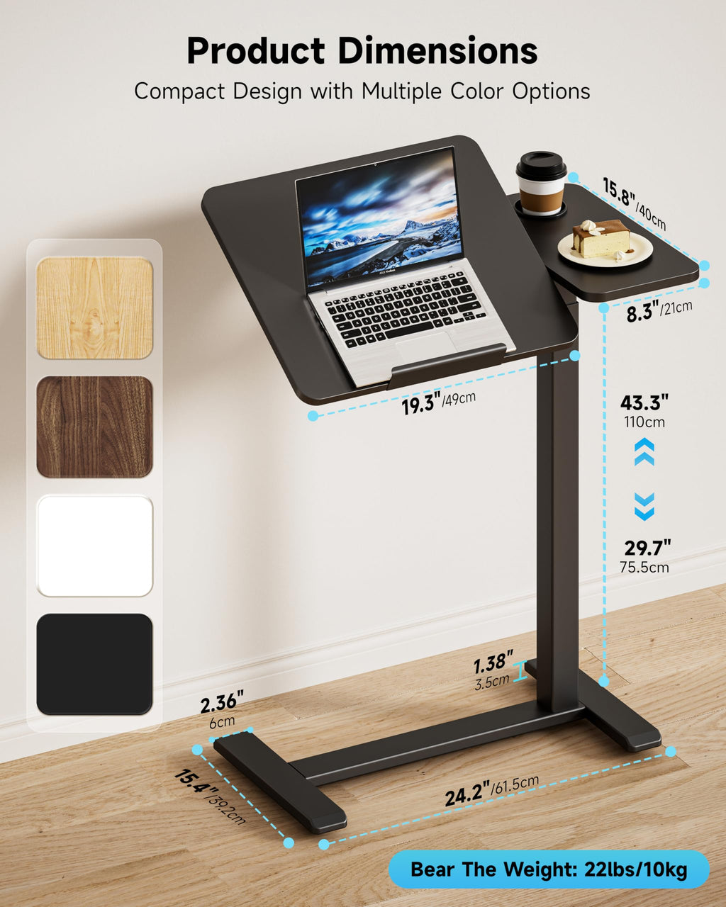 BZIUM Overbed Bedside Table with Hidden Wheels, Adjustable Medical Tilt Top Hospital Bed Table Over The Bed, Rolling Desk Mobile Standing Desk - image 3