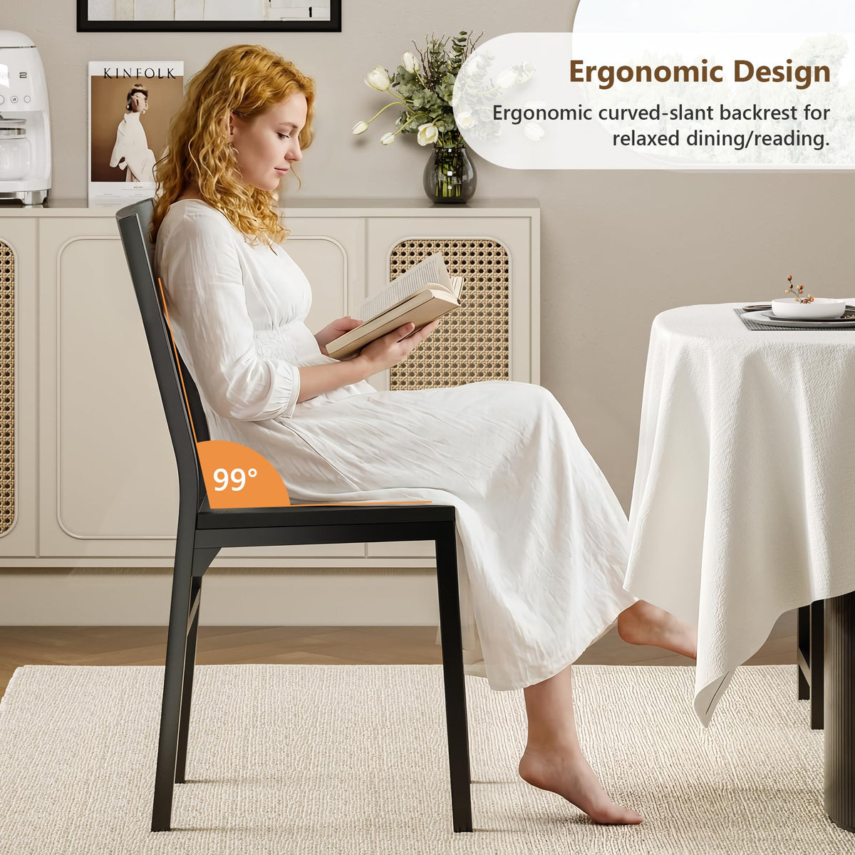 Feonase Dining Chairs Set of 4, Dining Room Chairs with 2 Ergonomic Chairs & 2 Benches, MDF Board and Metal Frame, Kitchen Chairs for Home, Apartment - image 4