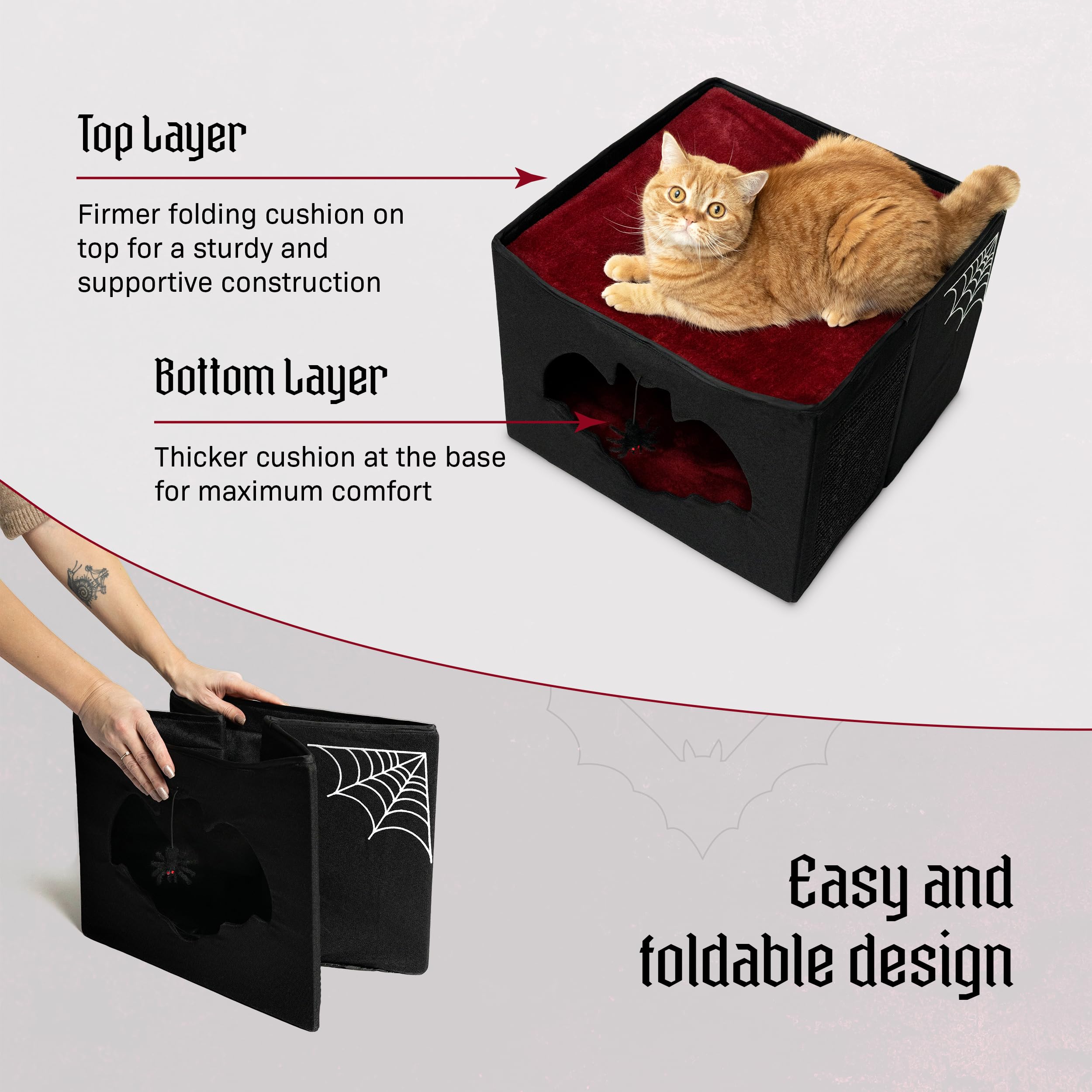 Gothic Cat Bed – Halloween House with Bat Entry and Scratch Pad