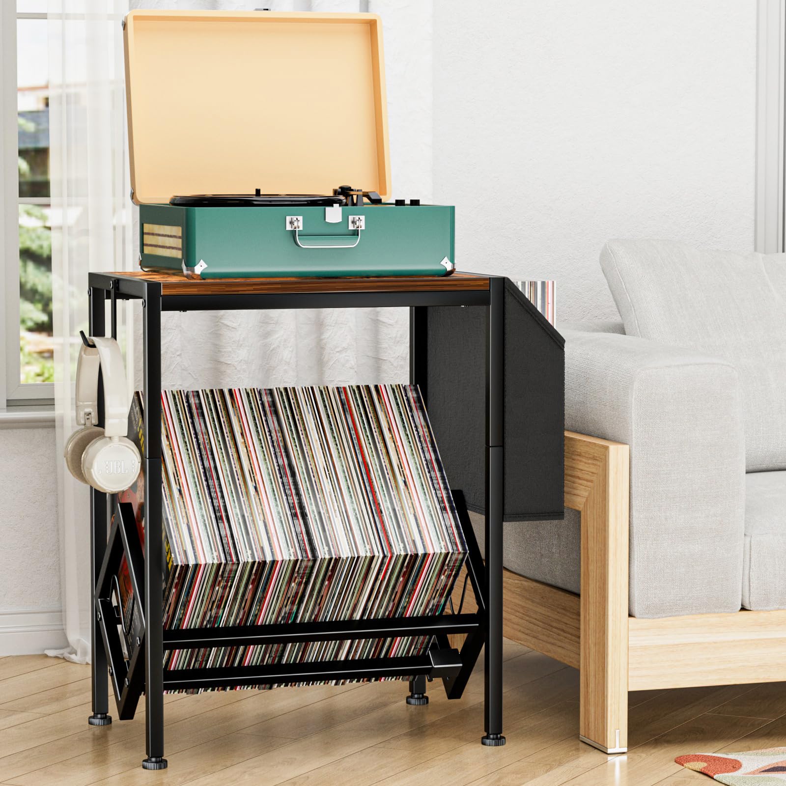 EKNITEY Vinyl Record Player Stand | Turntable Table with Wheels & Storage