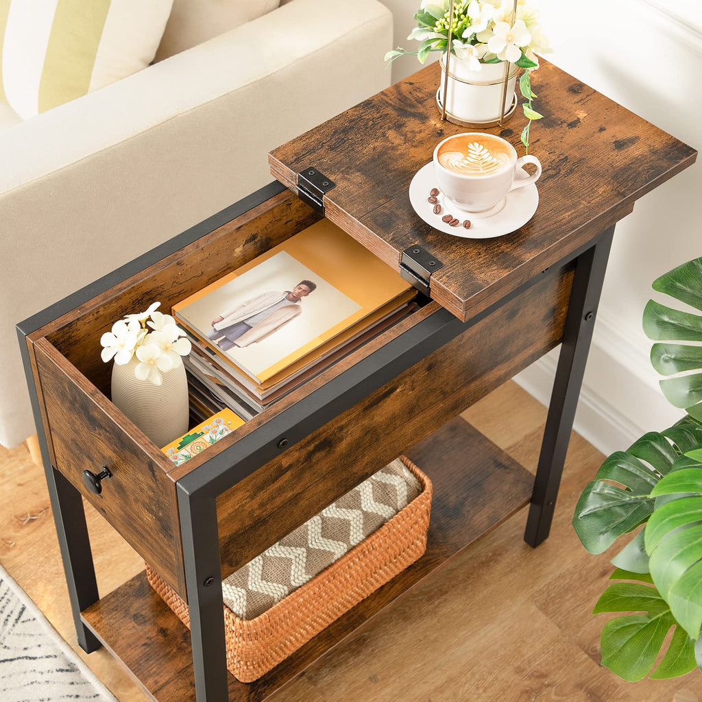 HOOBRO Narrow Side Table, Slim Bedside Table for Small Spaces, Flip Top End Table, Couch Arm Chair Side Table with Storage Shelf - image 4