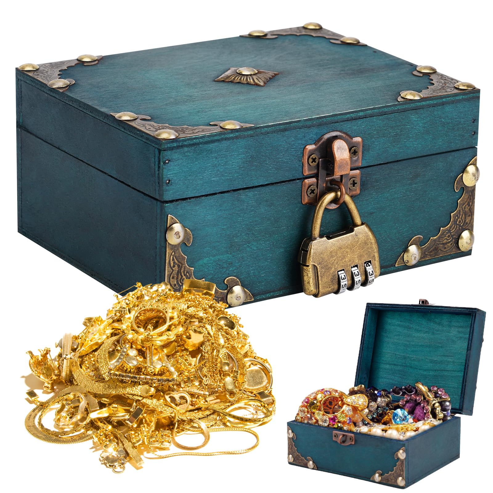 AMPUTEE Vintage Wooden Pirate Treasure Chest with Lock - Jewelry Storage Box