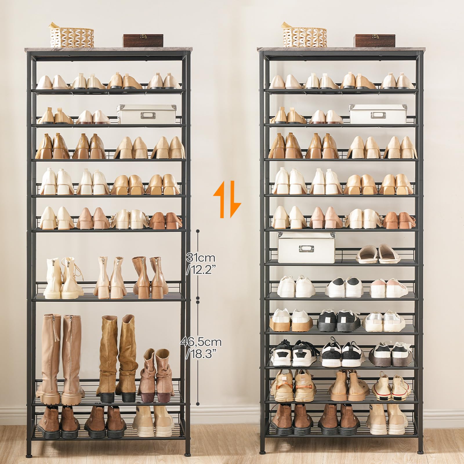 HOOBRO 12-Tier Tall Shoe Rack – Large Metal Storage Organizer for 55 Pairs