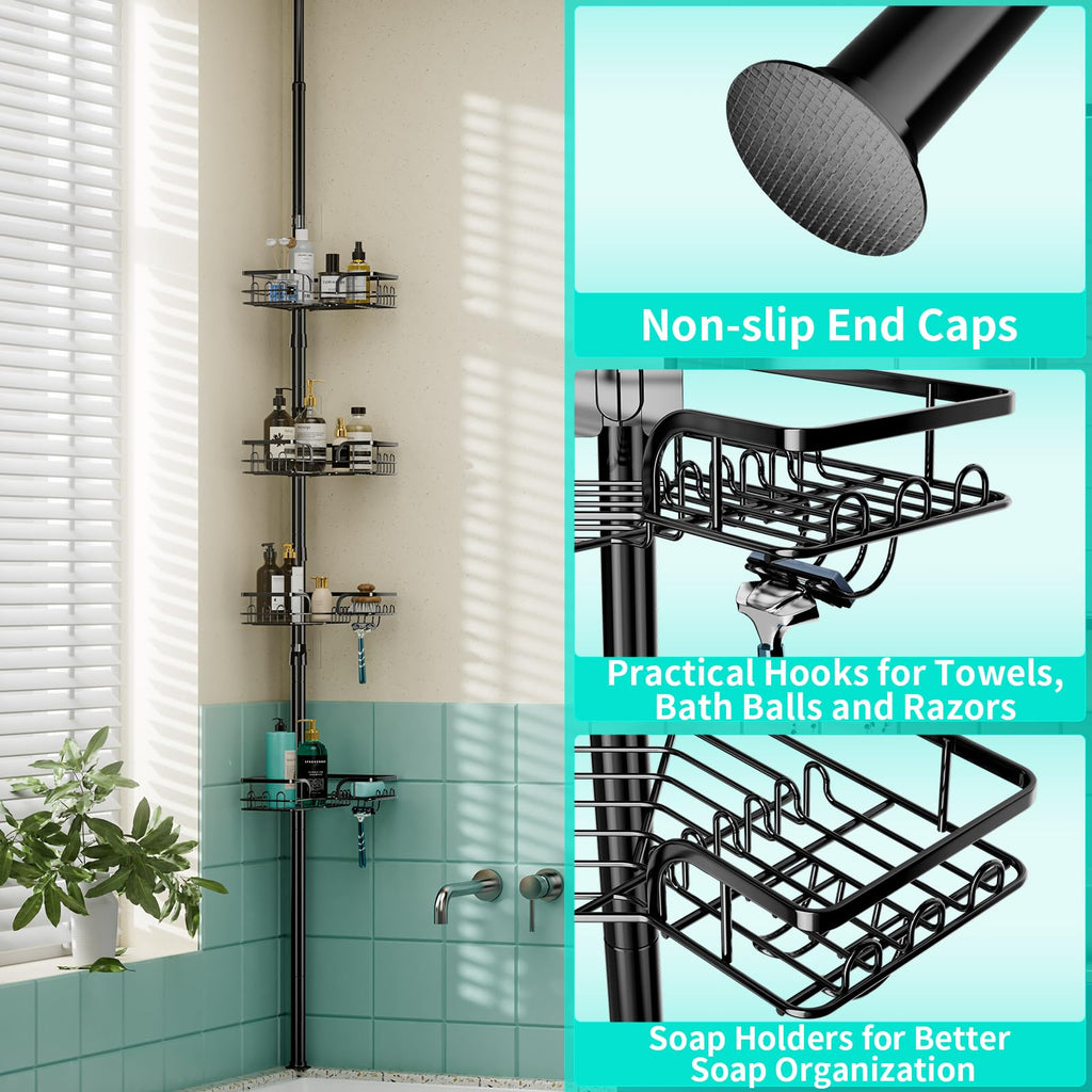 HapiRm Telescopic Shower Caddy – 4-Tier Rustproof Corner Organizer