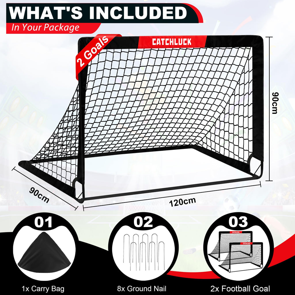 CATCHLUCK Kids Football Goals | 2-Pack Pop Up Portable Garden Nets