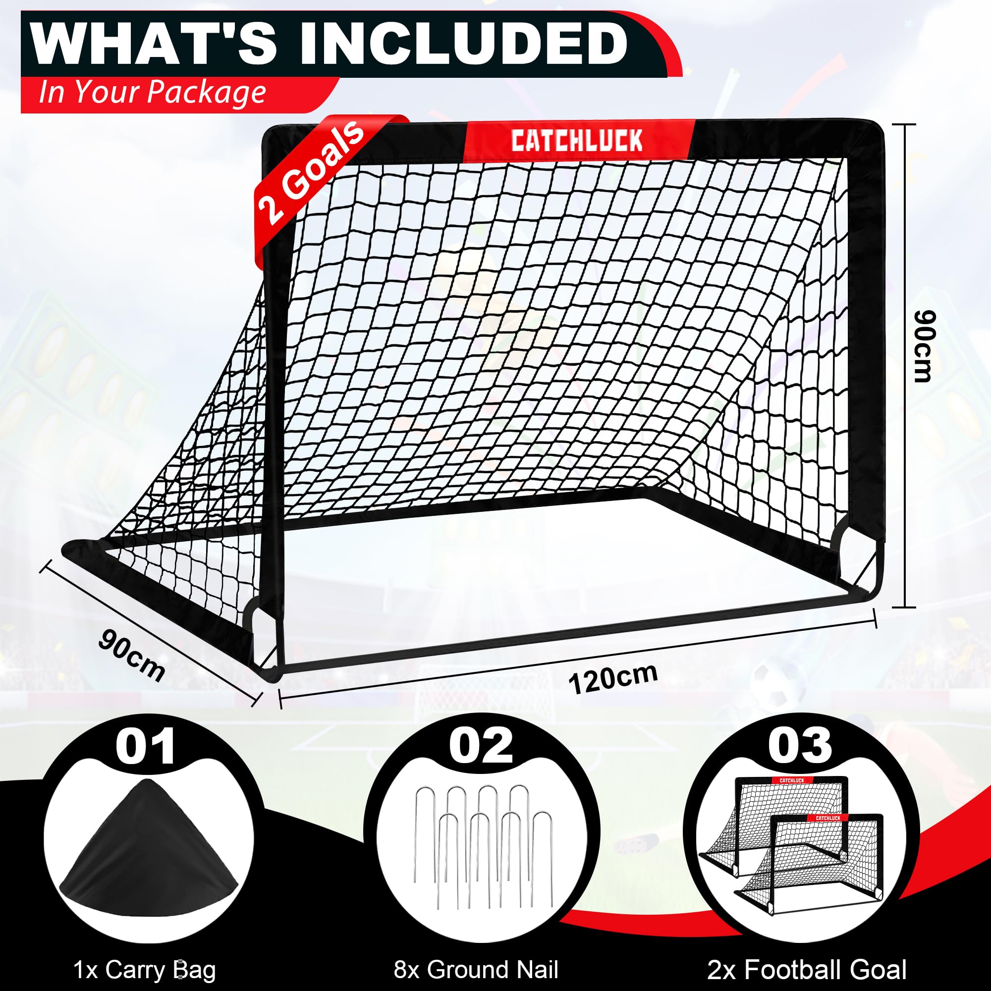 CATCHLUCK Kids Football Goals | 2-Pack Pop Up Portable Garden Nets