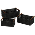 Household Essentials Decorative Woven Baskets, Set of 3 Baskets, Paper Rope with Wood Handles, Sturdy Metal Frame, Small, Medium and Large, Black - image 1