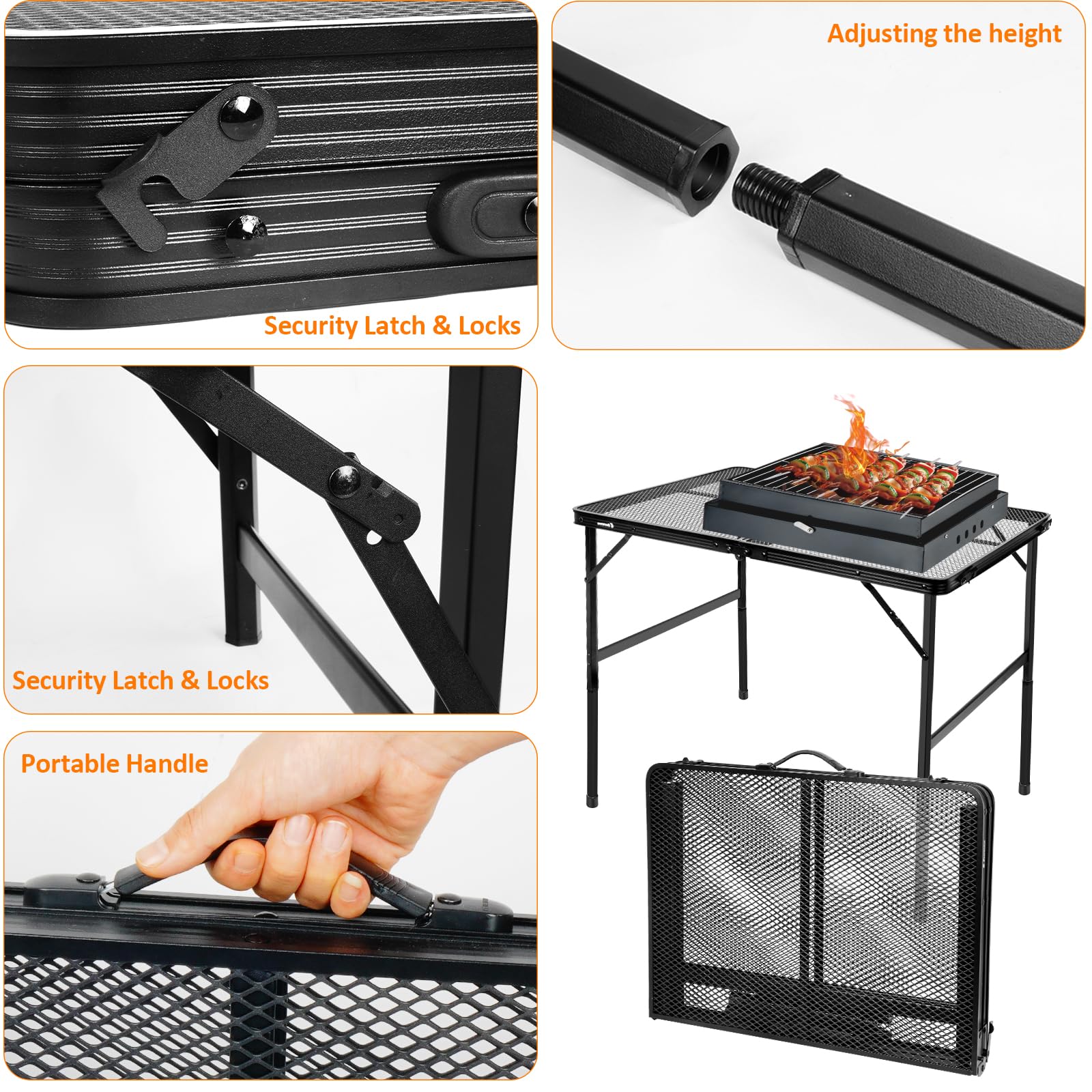 E EASTSTORM Folding Camping BBQ Table | Portable Aluminum Mesh Picnic Table