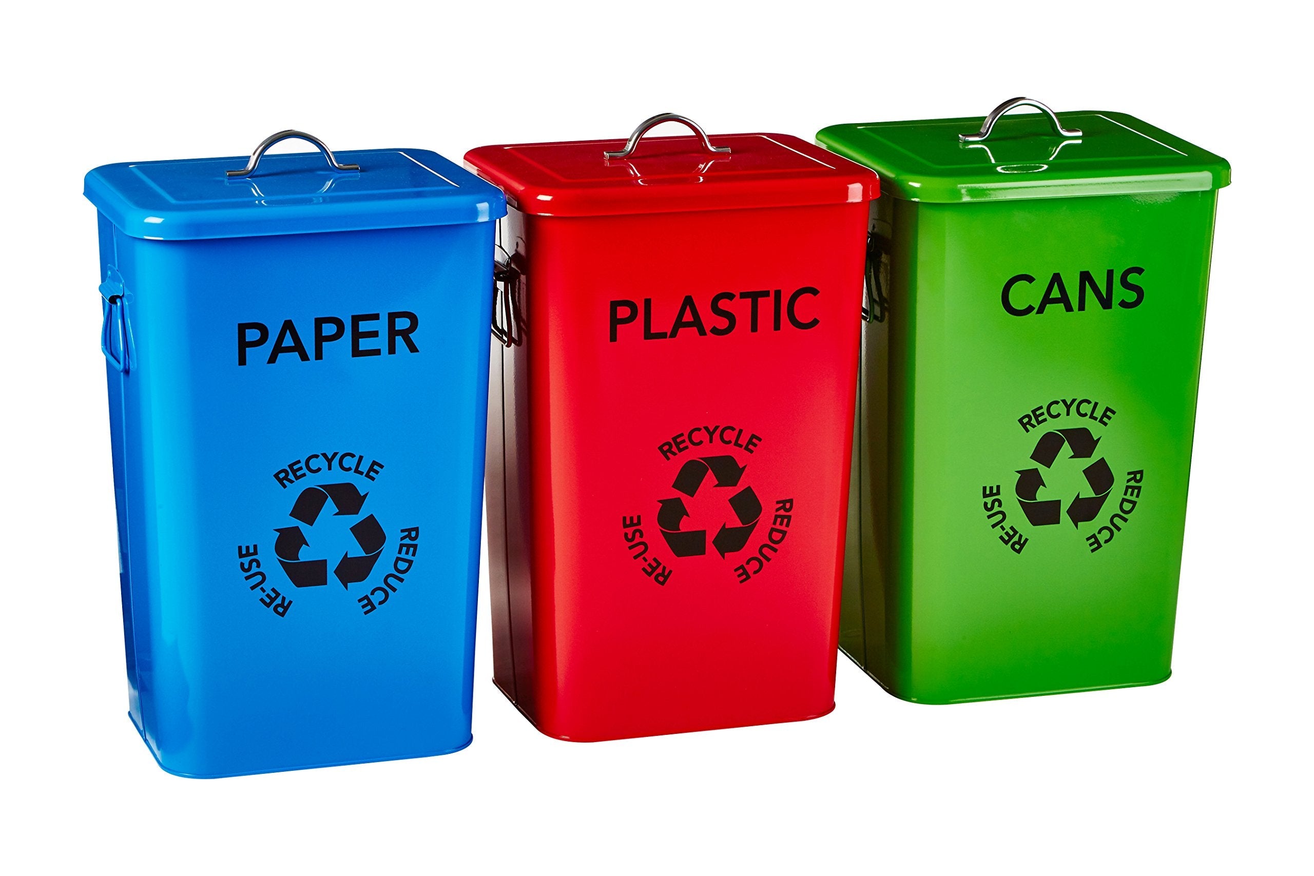 Premier Housewares Galvanised Steel Recycling Bins - Set of 3, 26L