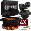 GUSSKÖNIG Mini Dutch Oven Set | 4-Piece 300ml Pre-Seasoned Cast Iron Pots