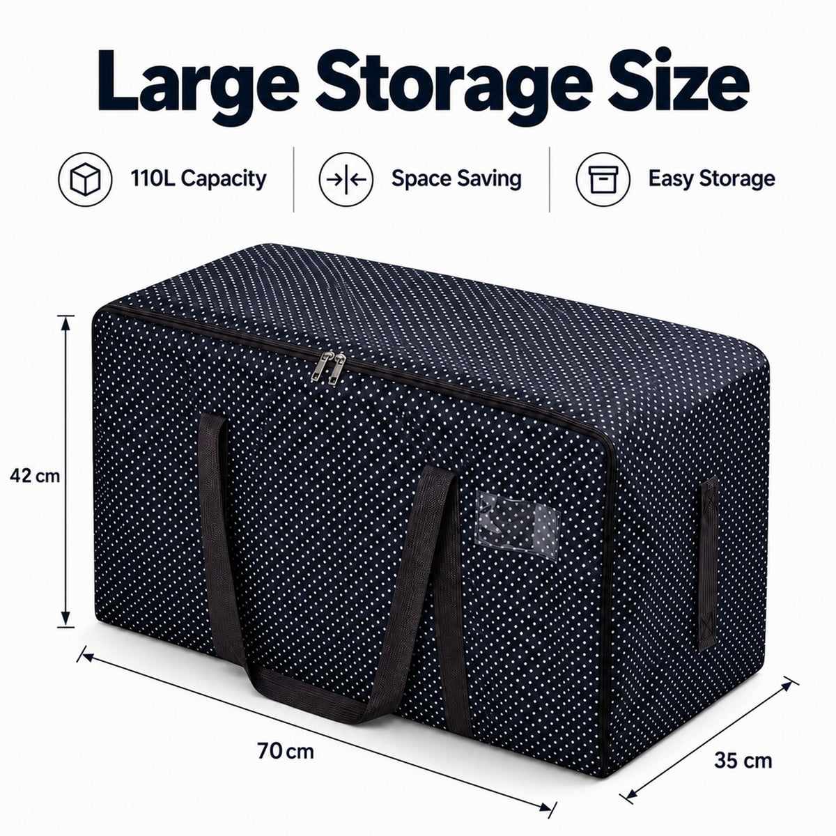 HomlyPro 110L Large Storage Bag, Heavy Duty Waterproof Bag with Zip, Strap & Handle for Moving House Essentials, College Dorm, Christmas Decor - image 2