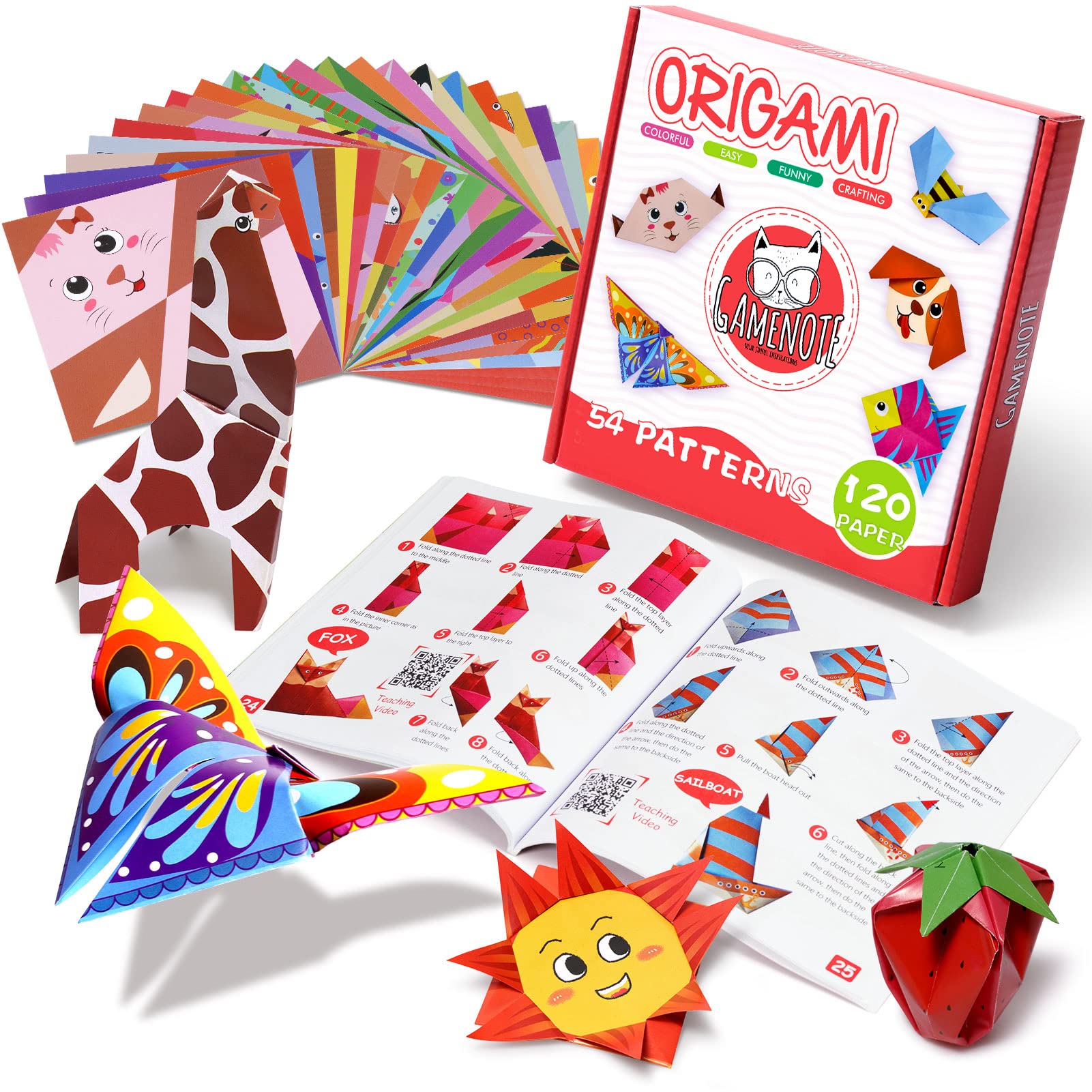 Gamenote Origami Kit for Kids - 120 Sheets Double-Sided Paper & Guide Book