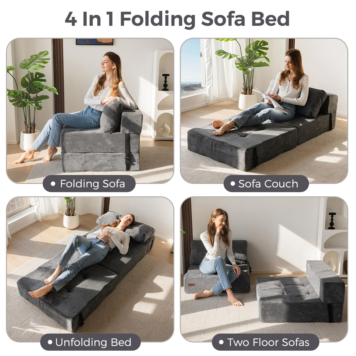 MAXYOYO Folding Sofa Bed, Convertible Sofa Bed with High-Density Support Foam, Portable 4 in 1 Fold Out Chair to Floor Lounger - image 4