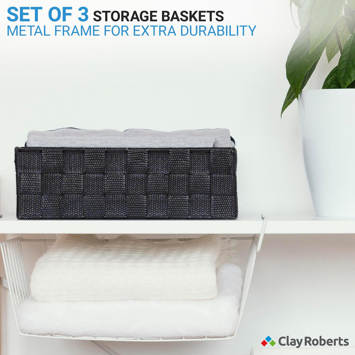 Storage Baskets, 3 Pack, Grey, Storage Baskets Sets, Woven Boxes for Home, Kitchens, Offices, Cupboards, Bathrooms, Shelves, Boxes - image 4