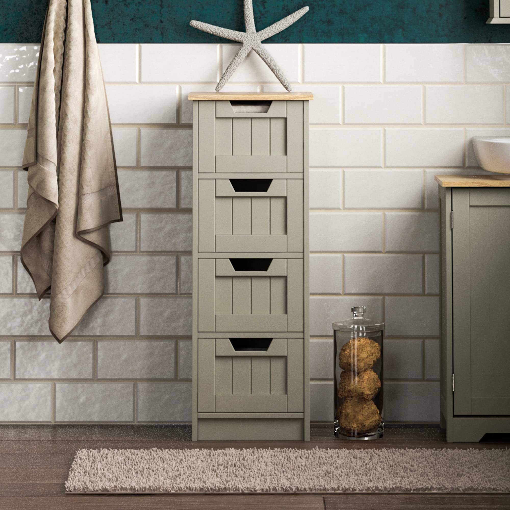Bath Vida Priano 4 Drawer Bathroom Floor Cabinet – Grey & Oak Wood