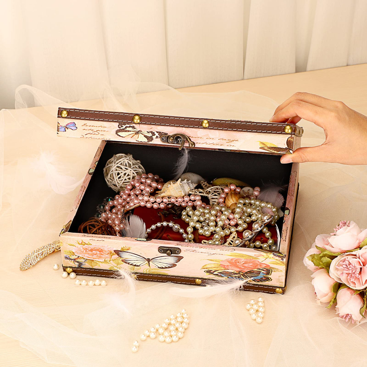 SUMNACON Vintage Treasure Storage Box with Latch 27.2*21.5*9.4cm, Butterfly - image 5