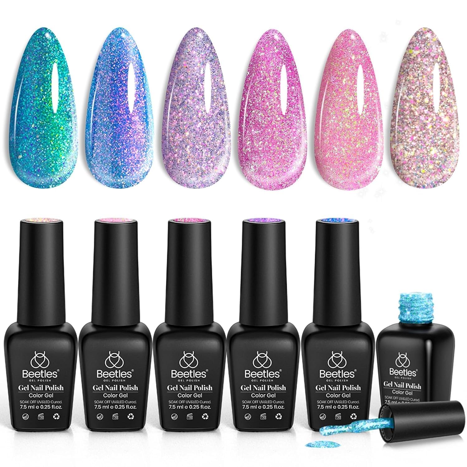 Beetles 6 Colors Chameleon Diamond Glitter Gel Nail Polish Kit – Soak Off