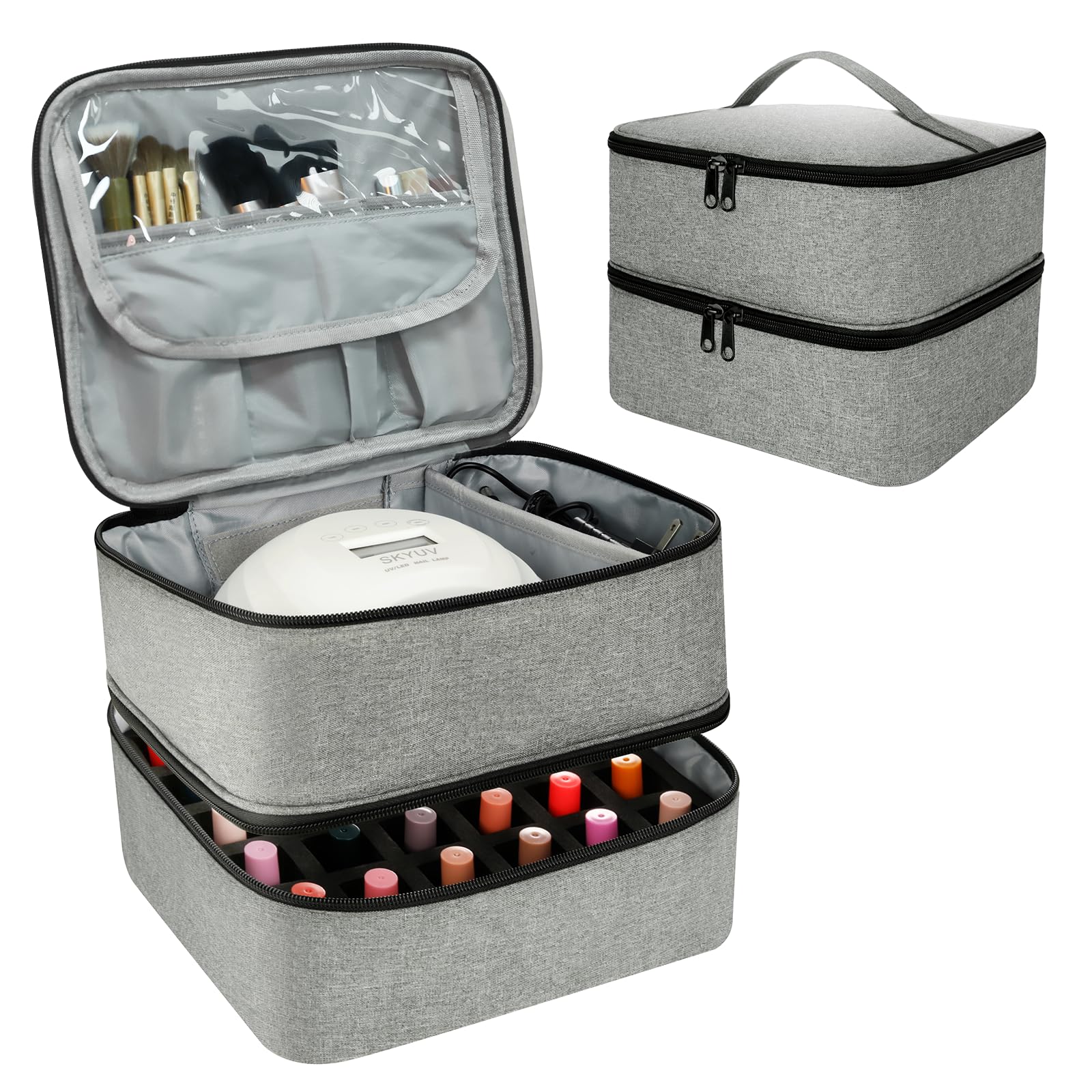 LIVEBAY Nail Polish Organizer Bag | Double Layer Case for 30 Bottles