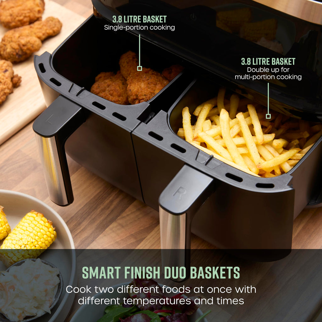 Swan Dual Basket Digital Air Fryer | 7.6L 8-in-1 Cyclone Tech – Black