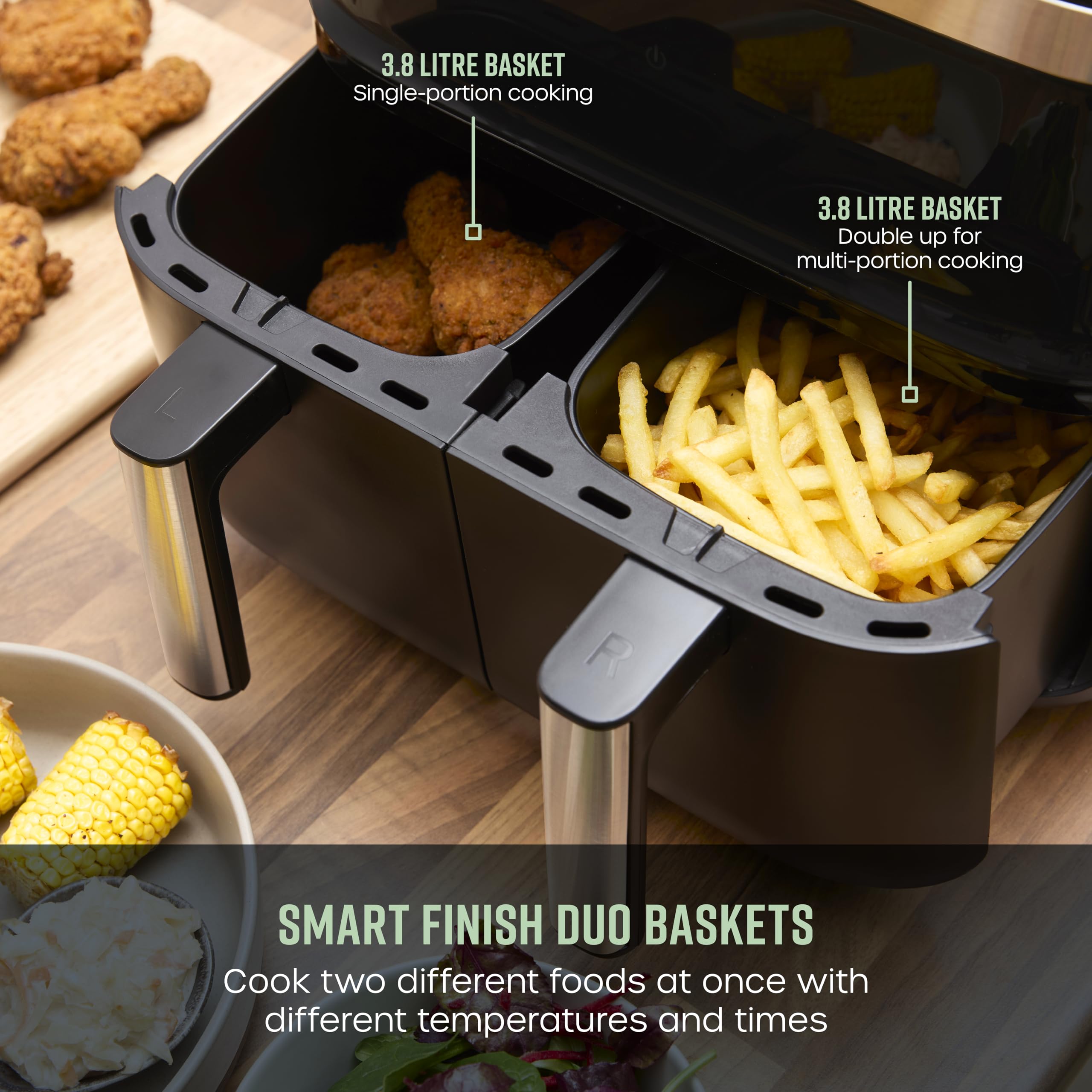 Swan Dual Basket Digital Air Fryer | 7.6L 8-in-1 Cyclone Tech – Black
