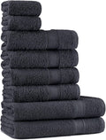 Nottoc 8-Piece Turkish Cotton Towel Set – Charcoal Grey Terry Cloth