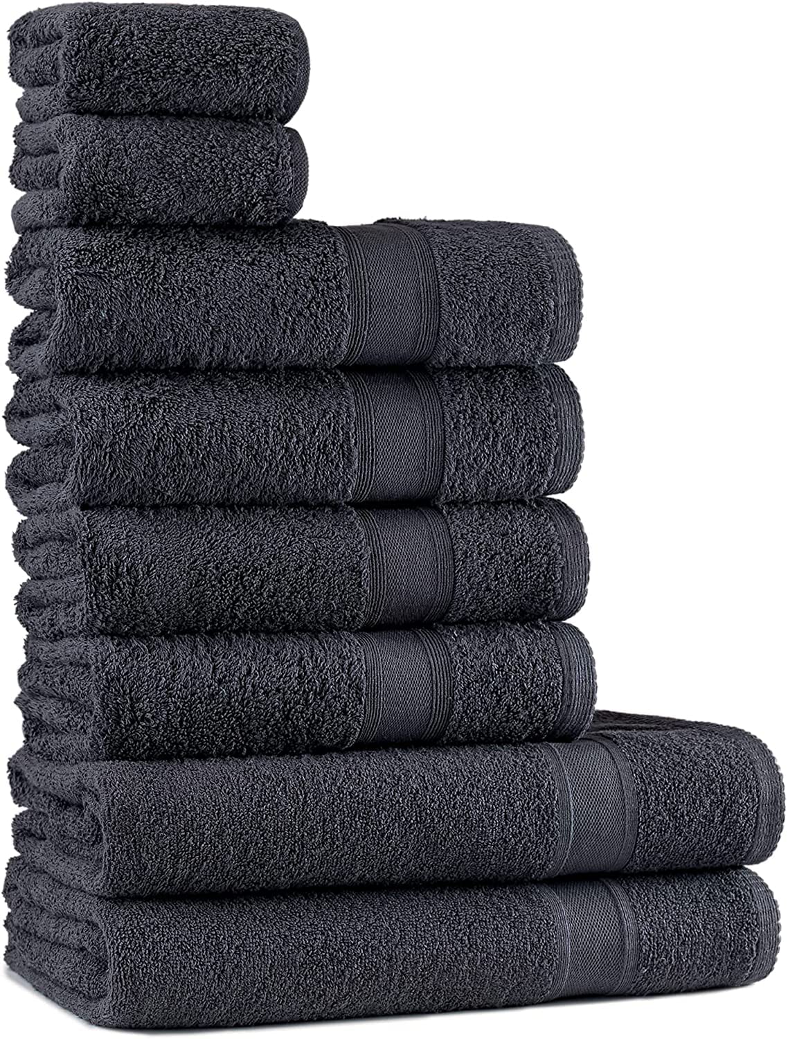 Nottoc 8-Piece Turkish Cotton Towel Set – Charcoal Grey Terry Cloth