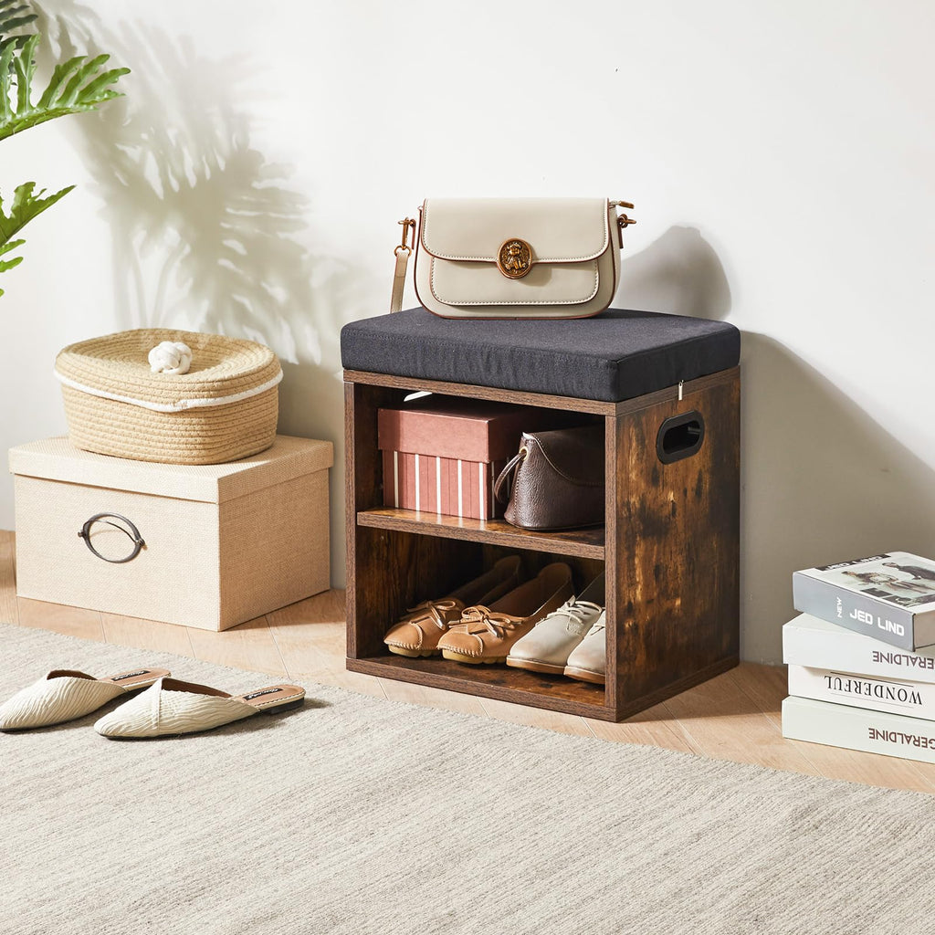 YMYNY Shoe Storage Bench with Padded Seat | 2-Tier Adjustable Rack