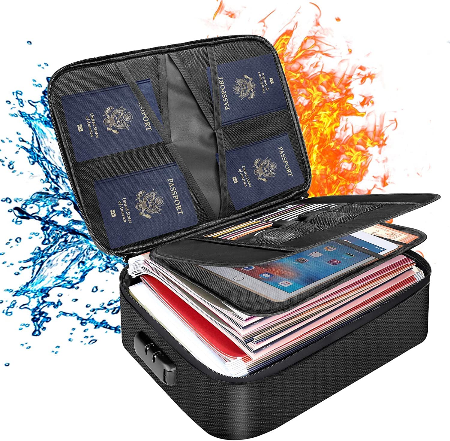 Tamfile Fireproof Document Box | 3-Layer File Storage Bag with Lock