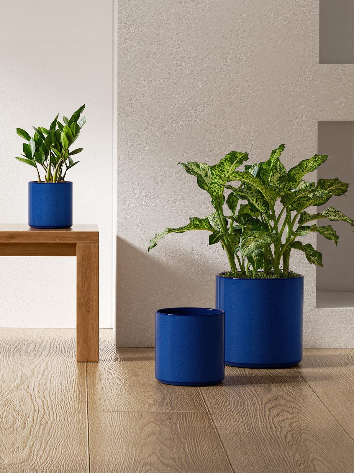 LE TAUCI Ceramic Planters Set of 3 | Mid-Century Indoor Pots with Drainage