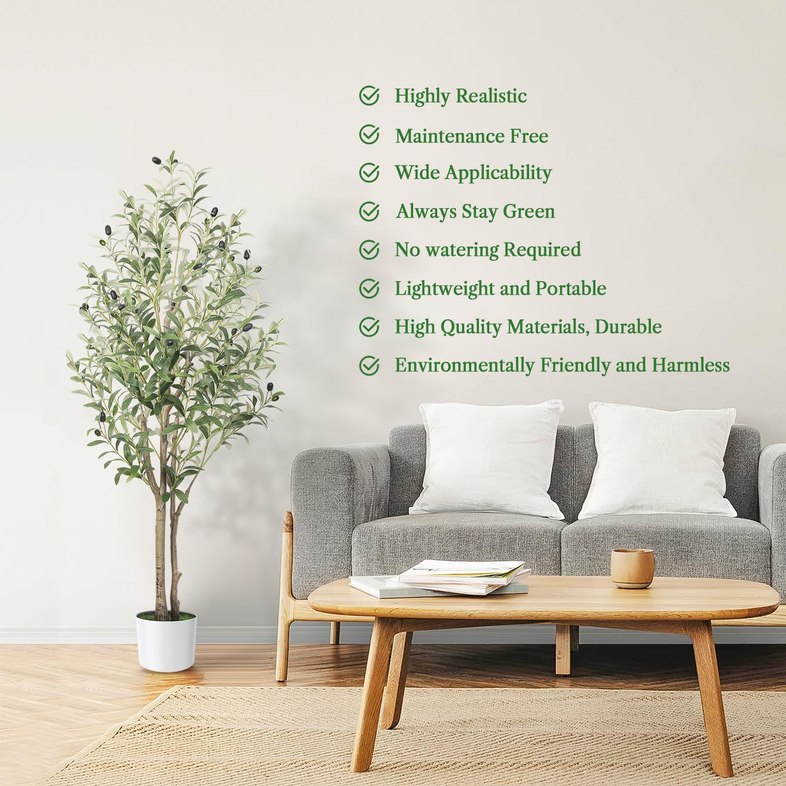 Alupssuc 4FT Artificial Olive Tree with White Pot | Faux Indoor Floor Plant