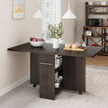 Folding Dining Table with 2 Tier Storage & 6 Wheels, Extendable Drop Leaf, Wood Kitchen Dining Room Tables Set for 4