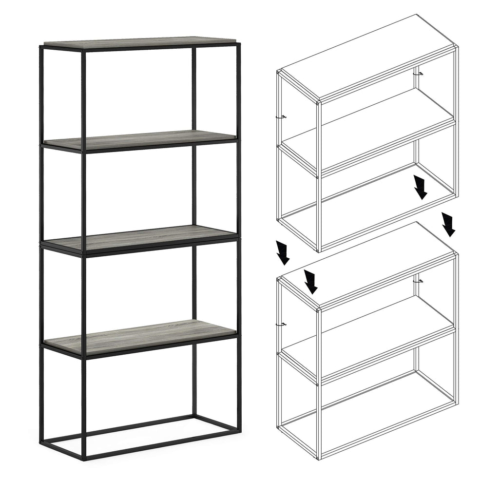Furinno MORETTI 2-Tier Stackable Grey Book Shelf, Metal Frame Storage Shelves, Rectangular Display Shelf, Easy Assembly, for Organization and Storage - image 4